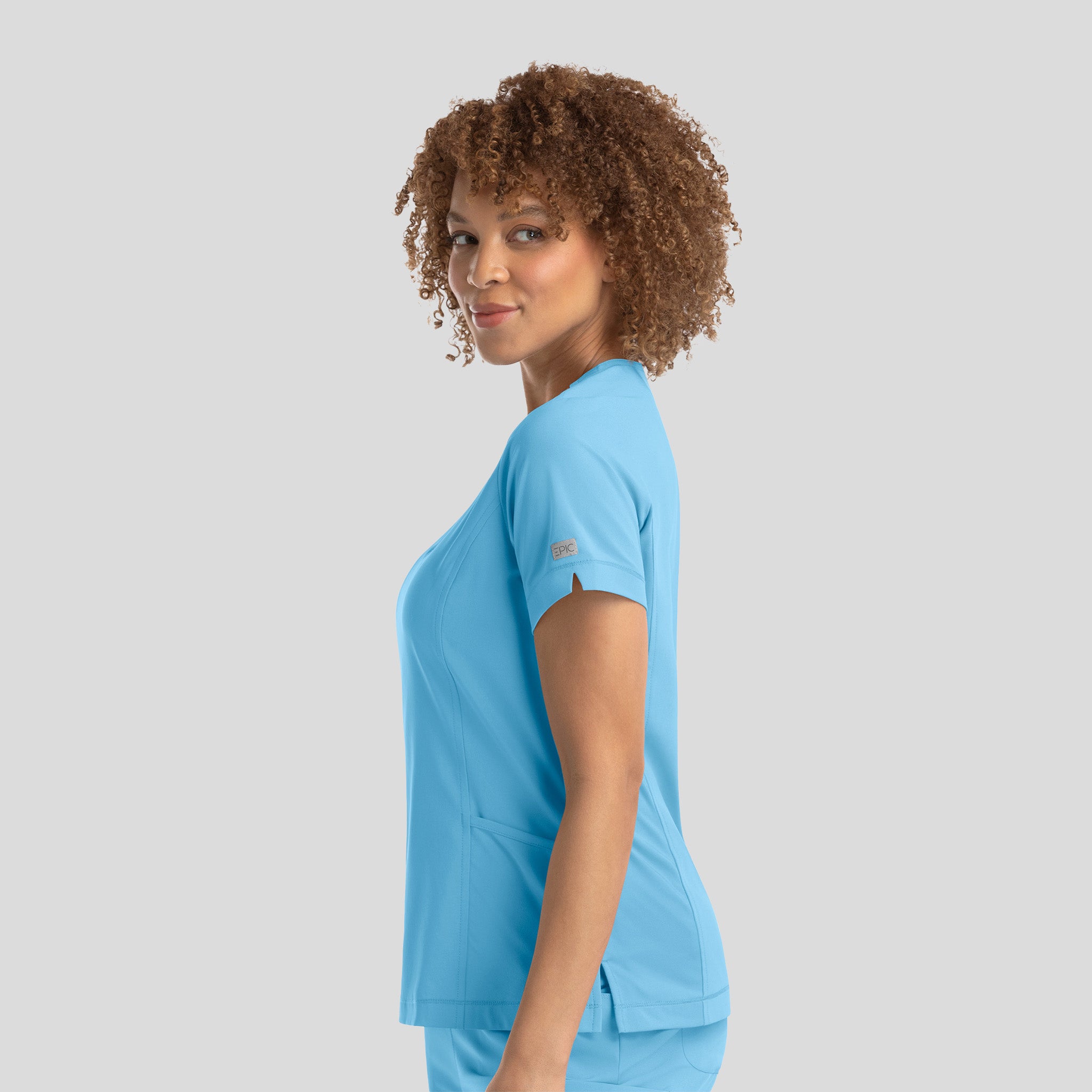 Notched Crew Neck Top | Turquoise